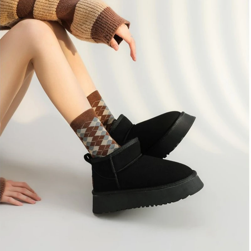 Winter Women Short Plush Warm Snow Boots Casual Shoes New Suede Fur Chelsea Ankle Boots Flats Platform Ladies Shoes Botas - Image 2