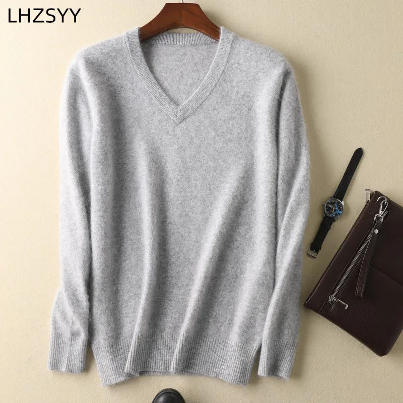 LHZSYY Men's 100% Mink Cashmere Large Size Sweaters Autumn Winter Solid V-neck Casual Knit Pullovers Men Long Sleeve Warm Jumper - Image 4