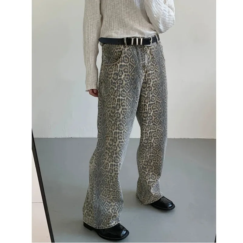 Women's Jeans Leopard High Waist Hip Hop Straight Fashion Pants Streetwear Harajuku Y2K Style Female Wide Leg Denim Trousers - Image 3