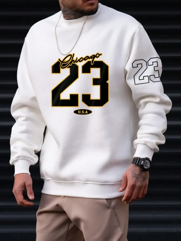 US 23 Art Word Design Clothing, Fashion Casual Crew Neck Sweater, Fall, Men's Street Style Fleece Hooded Sweatshirt