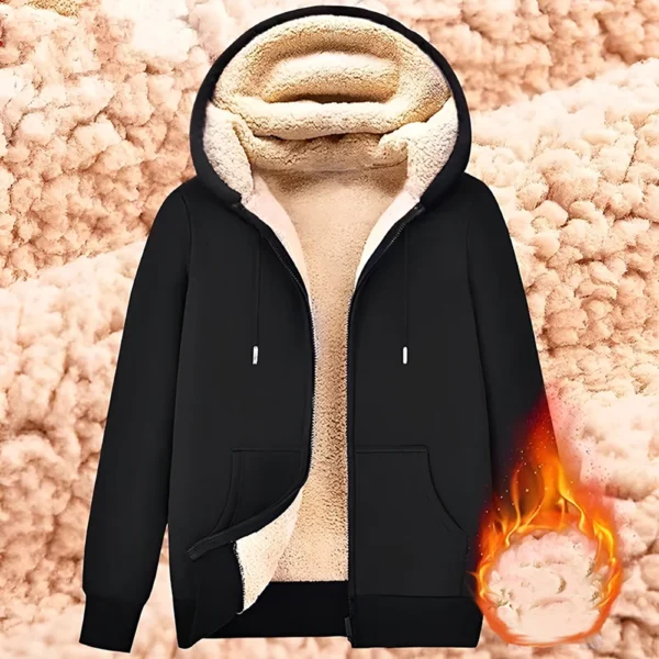 Trendy Sweatshirt Coat Front Pockets Warm Zipper Lamb Wool Jacket Men and Woman Winter Pure Color Plush Lined Cardigan Hoodie