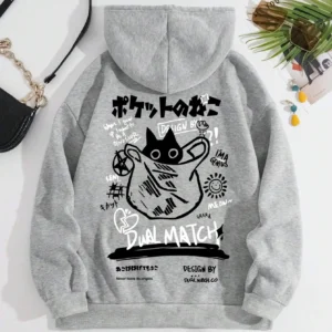 Cute Cat Cartoon Printed Sweatshirt Women Harajuku Casual Loose Hooded Fashion Soft Pocket Hoodies Autumn Warm Female Clothes