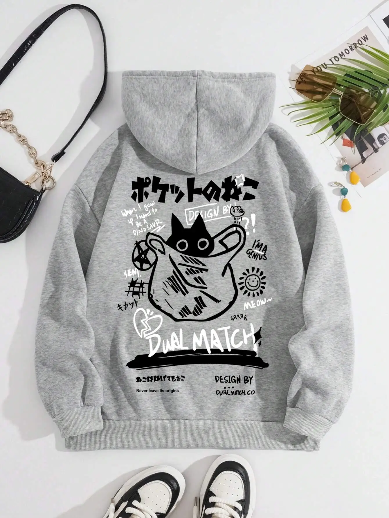 Cute Cat Cartoon Printed Sweatshirt Women Harajuku Casual Loose Hooded Fashion Soft Pocket Hoodies Autumn Warm Female Clothes - Image 3
