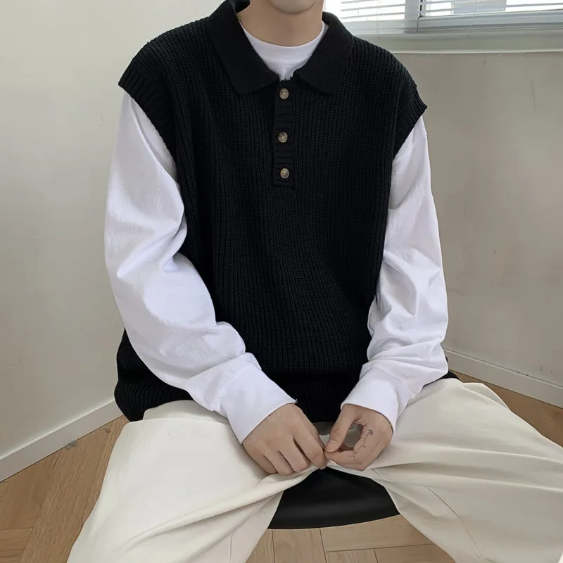 Winter Lapel Sweater Vest Men Warm Fashion Casual Knitted Pullover Men Korean Loose Sleeveless Sweater Mens Jumper Clothes - Image 5
