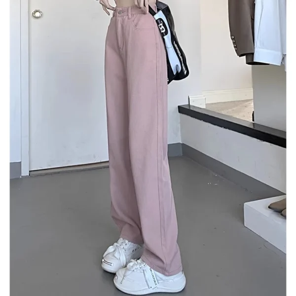 Woman Vintage Wide Leg Jeans Girls High Waist Pants Female Fashion Black Black Grey Retro Blue Light Blue Pink Denim Trousers