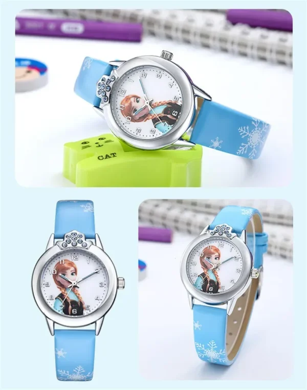 Disney Frozen Princess Kids Watches Leather Strap Cute Children's Cartoon Wristwatches Gifts for Festivals Kids Girl watches - Image 2