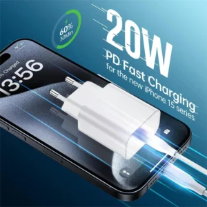 PD 20W Fast Charging EU Charger Plug with 1M/3FT Cable for iPhone iPad Samsung Phone