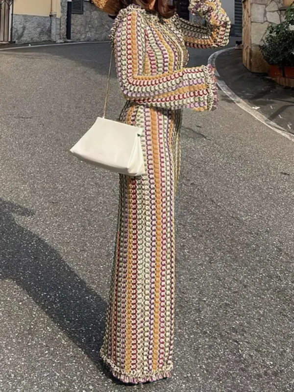LANMREM Fashion Backless Women's Dress Lace Contrast Color Long Sleeves Slim Design Dresses 2024 New Summer Clothing 32C825 - Image 3