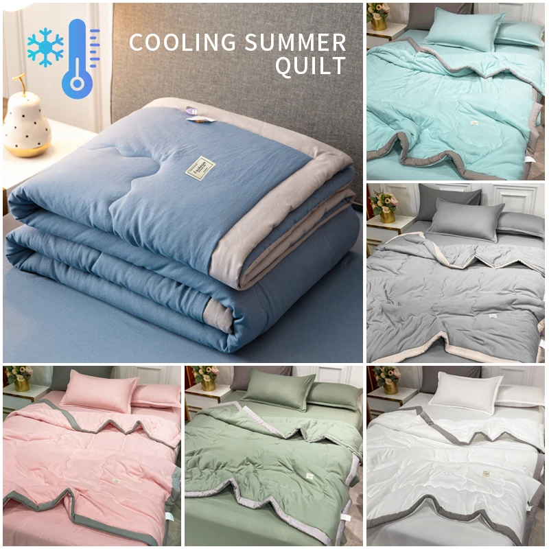 2024 new Japanese polyester cotton quilted summer quilt skin-friendly washable light luxury style solid color lightweight - Image 4