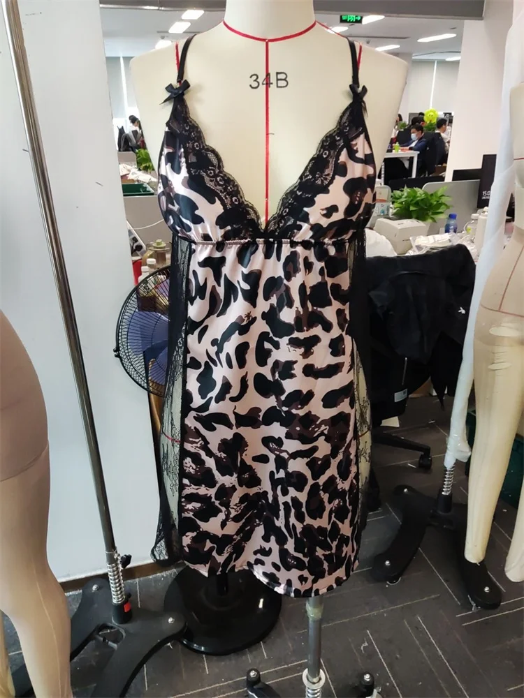 SFY2719 New Arrival Women'S Lace Halter Backless Nightdress Plus Size Leopard Print Seductive See-Through Women'S Sexy Lingerie - Image 6