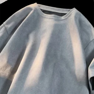 New Retro Suede T-shirt Men Women Anti-wrinkle Loose Crew Neck Casual TShirts Summer Short Sleeve Fashion High Street T Shirt