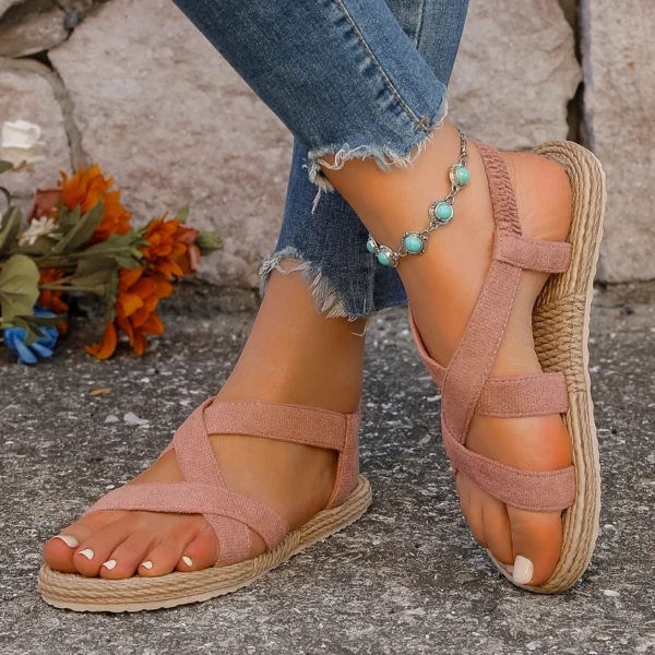 Women's fashion solid color features trend anti-slip wear-resistant soft soled flat sandals - Image 4