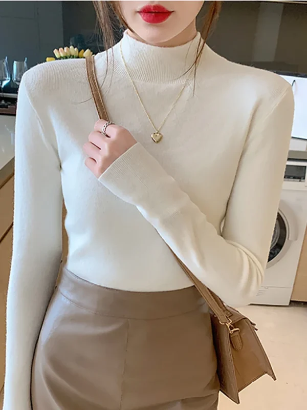 AOSSVIAO Turtleneck Sweater Women Fashion 2024 New Stretch Tops Women Knitted Pullovers Long Sleeve Bottoming Knitted Sweater - Image 3