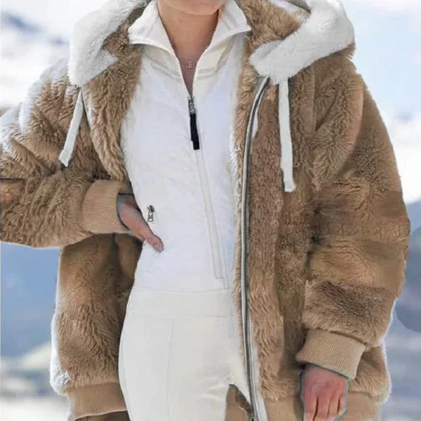 New Style Autumn And Winter Loose Plush Zipper Hooded Jacket Woman - Image 3