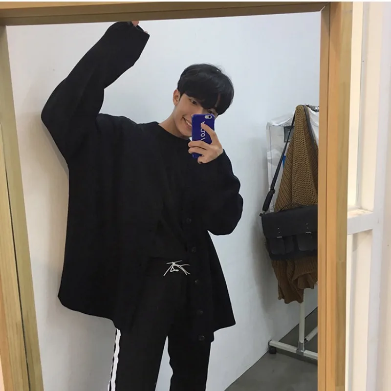 New Men's Clothing V-neck Single-breasted Men's Wear Knitted Sweater Loose Solid Color Knitted Cardigan Coat Autumn - Image 4