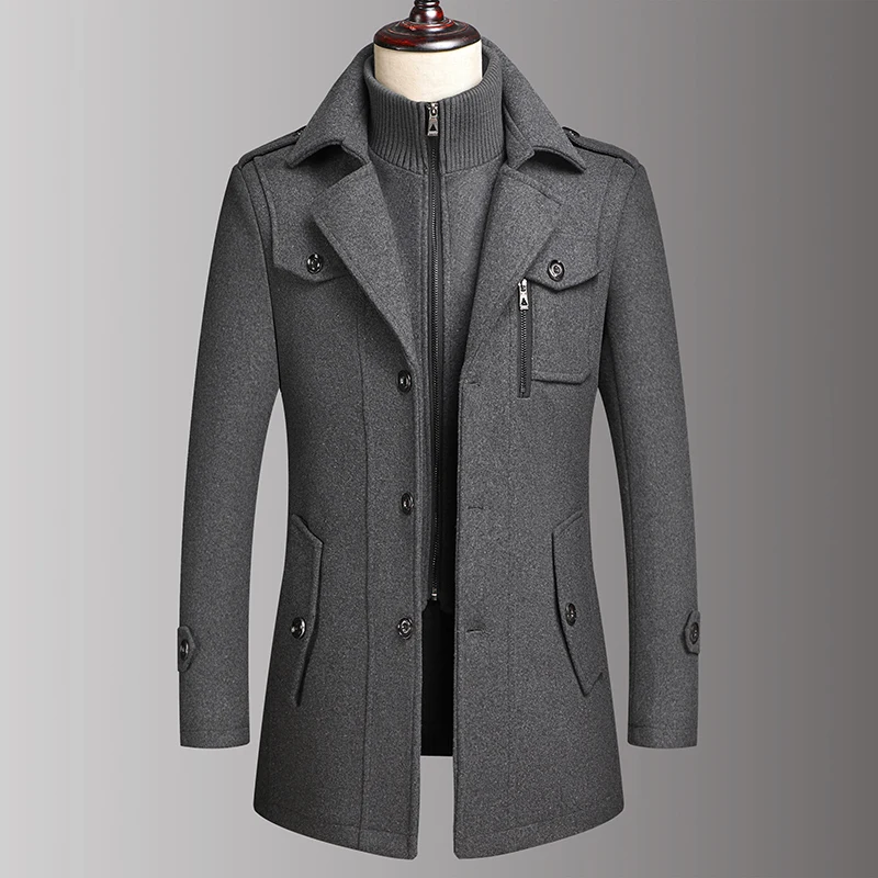 2023 High Quality Fashion Handsome Autumn Winter Double Collar Wool Coat Middle-aged Men's Business Fashion Woolen Men's Coat - Image 5
