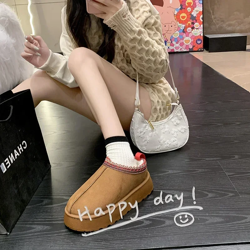 Snow Boots for Women 2023 Winter New Cashmere Warm Thick Soles Without Heel-covered Hair Half Slipper Cotton Shoes for Women - Image 3