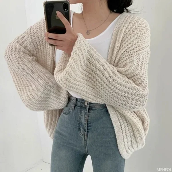 Casual Versatile Knit Cardigan Sweater Jacket V-neck Loose Streetwear Coat Tops Women Vintage Knit Sweater Jacket Y2K - Image 3