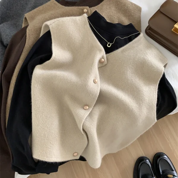 Autumn New Women Cardigan Korean Elegant Knitted Sleeveless Female Casual Sweater Tanks Fashion New Slim Ladies Casual Tops - Image 5
