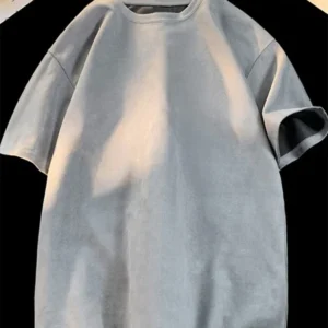 New Retro Suede T-shirt Men Women Anti-wrinkle Loose Crew Neck Casual TShirts Summer Short Sleeve Fashion High Street T Shirt