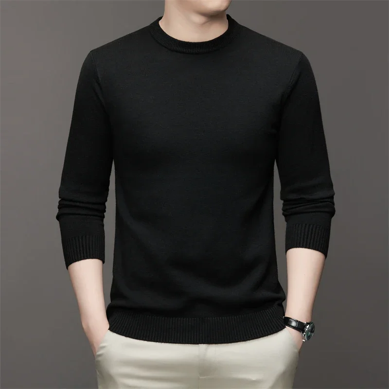 7 Colour Men's Round Neck Long Sleeved Solid Color Sweater Soft Warm and Comfortable Top with a Base - Image 6