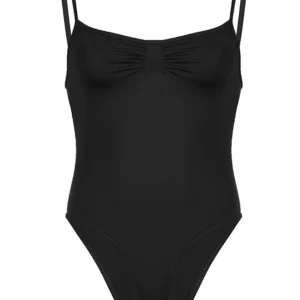 Sweetown Sleeveless Skinny Shirring Skinny Sexy Spaghetti Strap Bodysuit For Women Black Solid Simple Basic Vacation Camisole