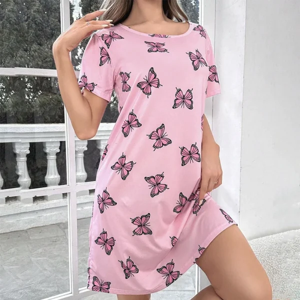 Women's Nightgown Summer Short Sleeve Sleep Shirt Round Neck T-shirt Dress Soft Nightdress Home Clothes Sleepwear & Loungewear - Image 4