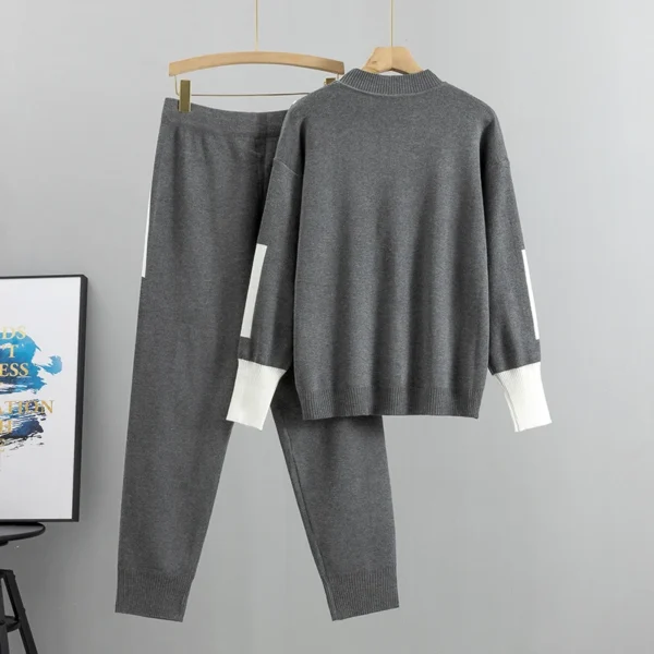 2023 Autumn Runway 2 Pieces Set Knitted Long Sleeve Pullovers Sweater Casual Patchwork Fashion Women Tops and Pants Suits Spring