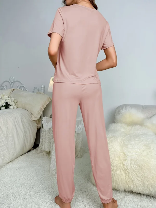Women's new style pajamas short sleeve trousers elegant casual two-piece solid color home wear - Image 3