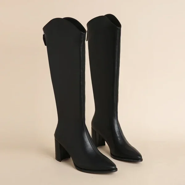 Plus Size 34-43 New Women Boots Zipper Thick High Heels Simple Thick High Heels Autumn Winter Boots Knee High Botas - Image 2