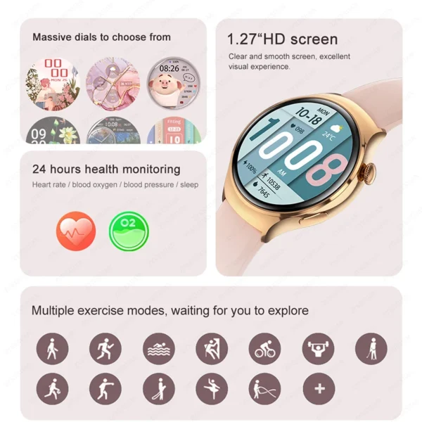 2024 New For Huawei GT4 Mini Smart Watch Women 360*360 AMOLED HD Screen NFC IP68 Waterproof Heart Rate Blood Sugar Smartwatch - Image 2