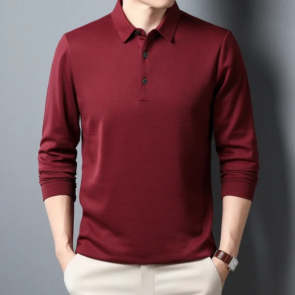 Men's Business Casual Polo Long Sleeve T-shirt Summer Comfortable Solid Cotton Top - Image 6