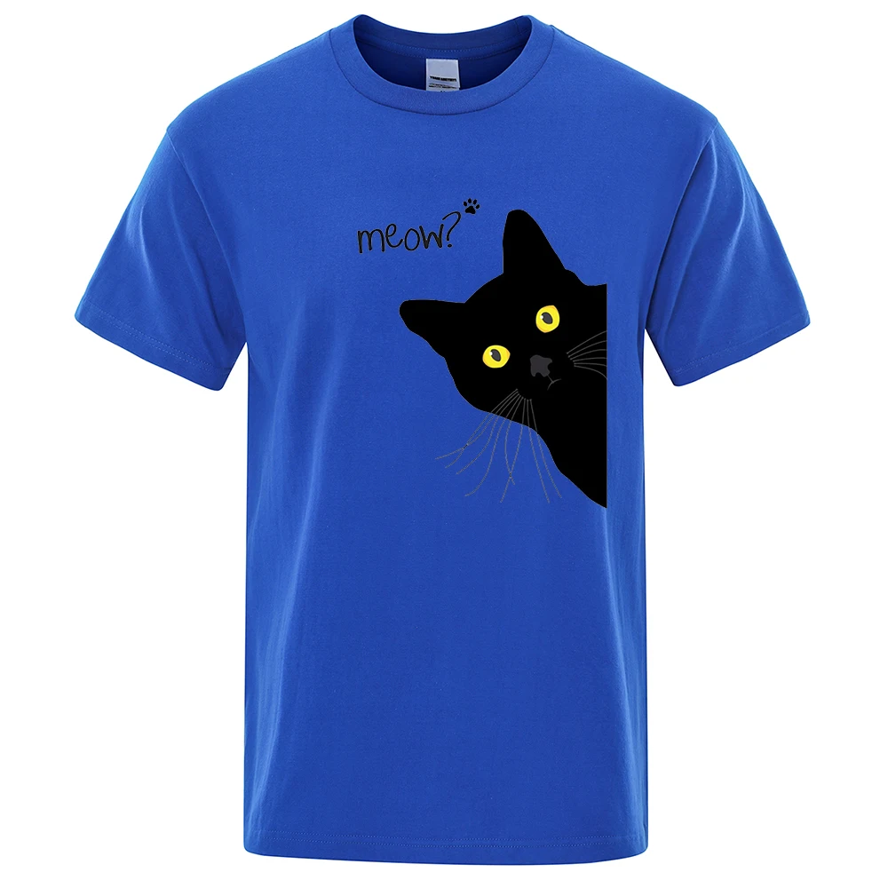 Meow Black Cat Funny Printing Men T-Shirts Breathable Tee Clothes Summer Streetwear Tops Oversized Loose Cotton Short Sleeve - Image 2