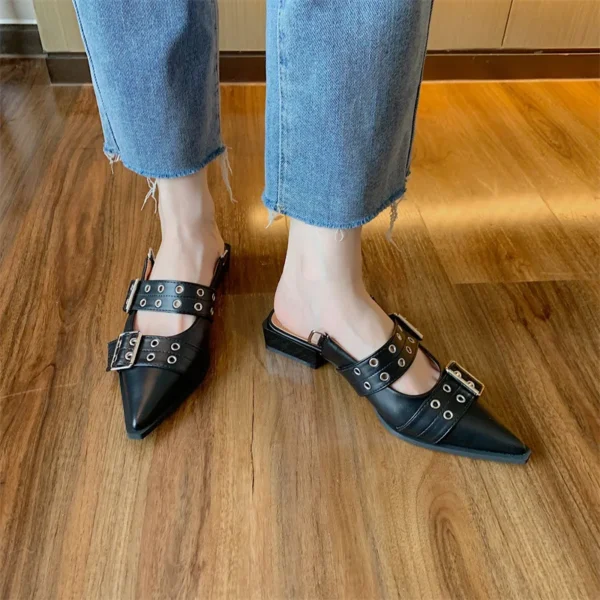 Women Flat With Shoes 2024 Designer Luxury Buckle Fashion Ladies Flats Shoes Slingback Pointed Toe Casual Female Sandals Mules - Image 3