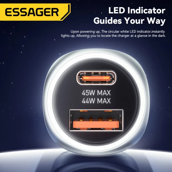 Essager USB Car Charger 89W QC4.0 Fast Charging USB Type C Car Phone Charger For iPhone 15pro Oppo Huawei P60 Pro Car Charger - Image 5
