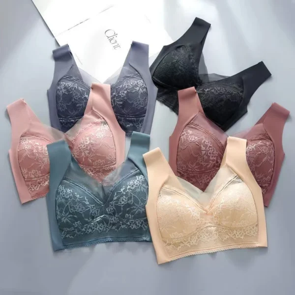 Top High Quality Lace Ladies Underwear Sexy and Comfortable No Steel Rings Fixed Cups Gathered Small Large Size Bra Thin Section - Image 2