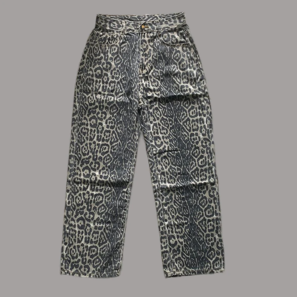 Women's Jeans Leopard High Waist Hip Hop Straight Fashion Pants Streetwear Harajuku Y2K Style Female Wide Leg Denim Trousers - Image 5