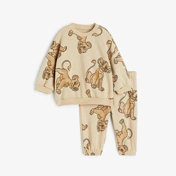 Lion Printed Kids Tracksuits Spring Autumn Clothing Loose Fashion Cartoon Children Sweatshirt Long Sleeve Suit Boys Set Disney