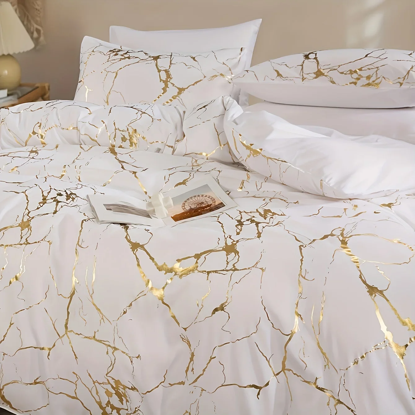 2/3pcs Bronzing Marble Print Down Comforter Set, Thickened Warm Quilt Core,Soft And Comfortable, Hotel Home Bedding - Image 2