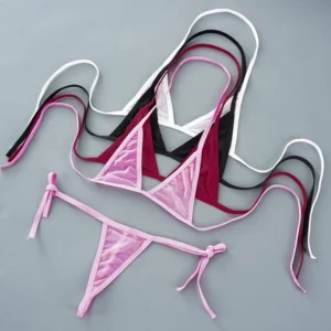 Sexy Mini Bra Sets Wirefree Ultra-thin Mesh Unlined Bra Brief Set Black Transparent 2 Pieces Halter Women's Exotic Lingerie Sets