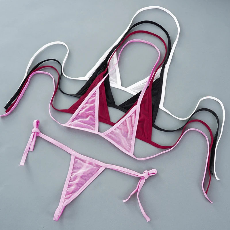 Sexy Mini Bra Sets Wirefree Ultra-thin Mesh Unlined Bra Brief Set Black Transparent 2 Pieces Halter Women's Exotic Lingerie Sets - Image 2