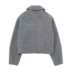TRAF Women Fashion Patch Pockets With Flaps Cropped Jacket Coat Vintage Long Sleeve Front Zipper Female Outerwear Chic Tops