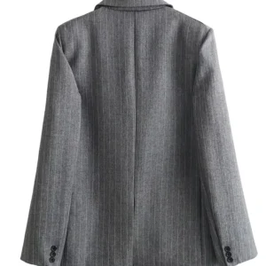 Willshela Women Fashion With Pockets Striped Single Breasted Blazer Vintage Notched Neck Long Sleeves Female Chic Lady Outfits