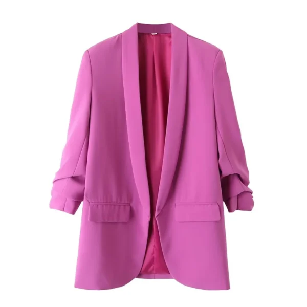 PB&ZA 2023 Spring and Autumn New Commuter Urban Leisure Versatile Candy Women's Pleated Sleeve Blazer - Image 5