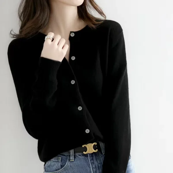 Women Cardigans Sweater O-neck Spring Autumn Knitted Cashmere Cardigans Solid Single Breasted Womens Sweaters DF4934 - Image 3