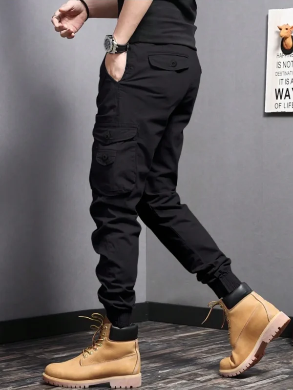 Casual Side Flap Pockets Workwear Tapered Pants, Men's Cargo Pants For Spring Fall Outdoor - Image 4