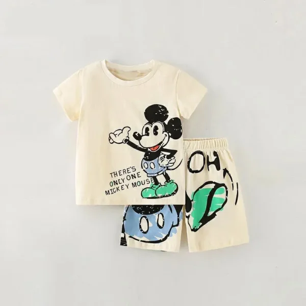 Short Sleeve Tshirt Tracksuits Casual Mickey Print Tees +Shorts Summer New Cartoon Full Print 2 Piece Sets Toddler Cute Clothing - Image 3