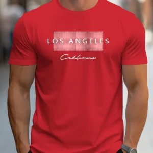 Men's 100% cotton summer loose fit large Los Angeles Graphic printed slim fit casual sports round neck short sleeved T-shirt top