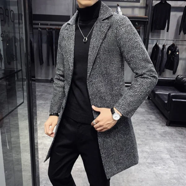 Autumn Winter Thickened Medium-length Woolen Coat For Men Casual Style Slim Fit Warm Cotton Jacket Korean Version Youth Version