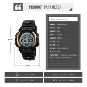 SKMEI 1266 Children's Watches for Boy Girl Color LED Display Digital Alarm Clock Waterproof Sports Kids Wristwatches 1548 Reloj